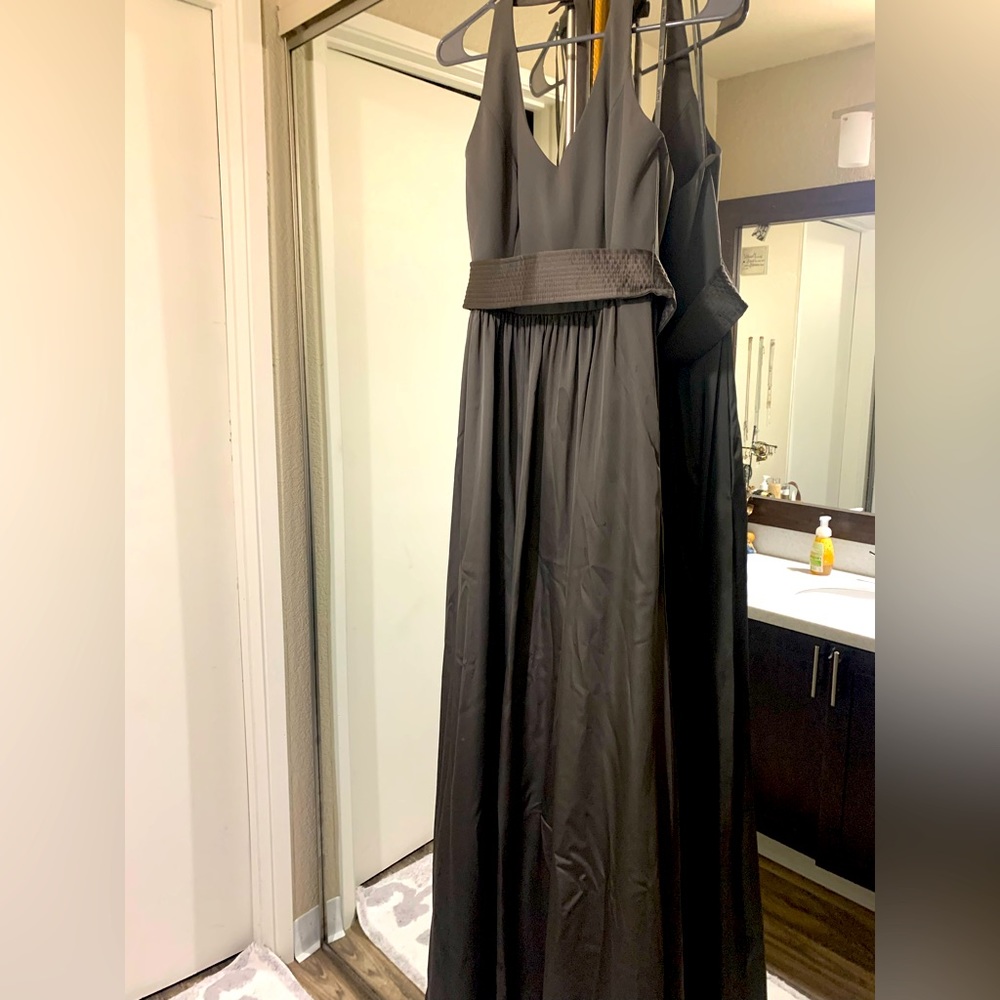 COPY - Vera Wang long grey dress, belted, with pockets and side slit, size 6